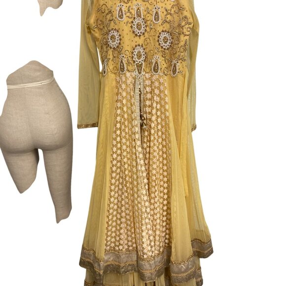 Vintage Yellow Embroidered Anarkali Dress With Beaded Details As Is - Picture 1 of 16